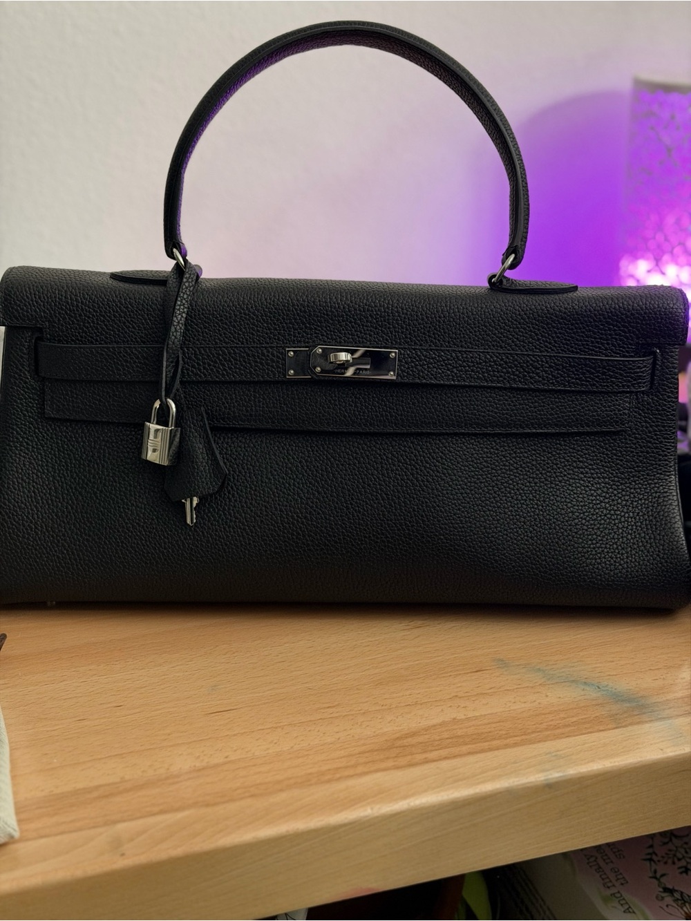 H shoulder Kelly 40 PHW gold plate noir Black Leather Togo Padlock HANDMADE
